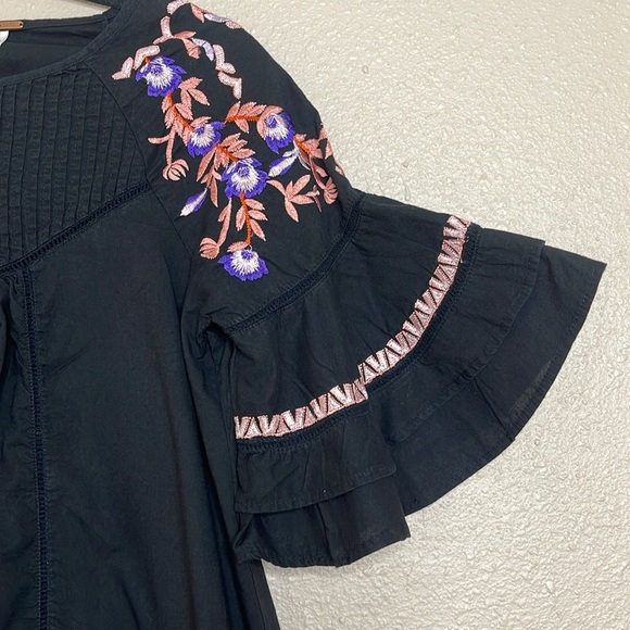 Free People Women’s Black Embroidered Boho Mini Dress – Size Sm Festive Goth - Picture 3 of 10